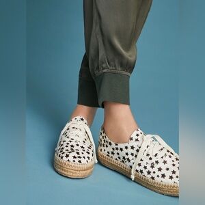 Kaanas Montauk lace-up espadrille sneaker in star-printed cowhide leather